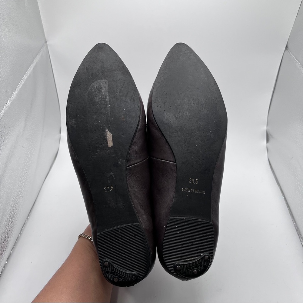 All Black flats bows point toe leather women’s size 38.5 US 8 edgy quite luxury - Picture 10 of 13